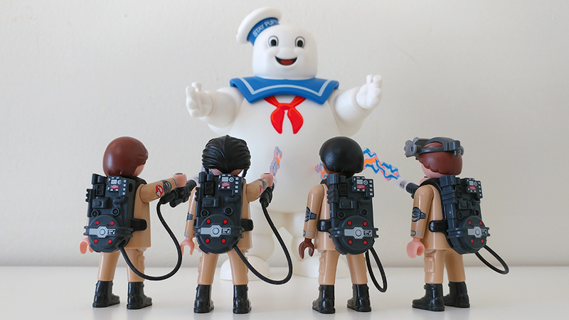 Each Ghostbuster comes with a wearable proton pack and wand they can hold.